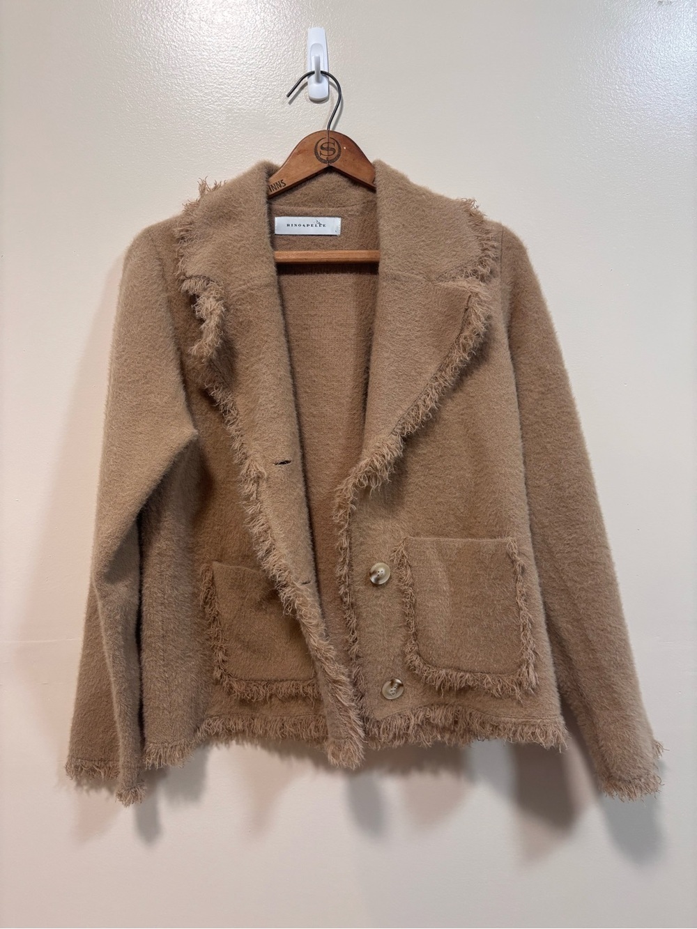 Rino & pelle Elevated Tan Frayed-Trim Jacket